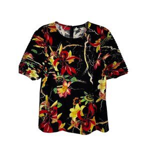 Floral Print Top By CQ By CQ -Large Polyester & Spandex Multi-Color Short Sleeve